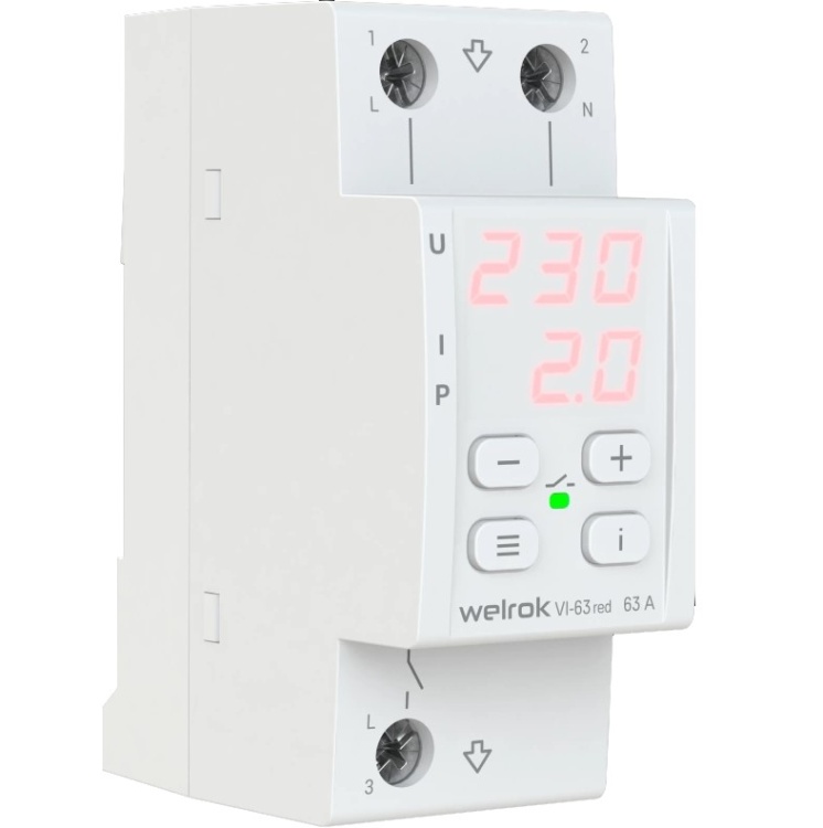 Реле напряжения с контролем тока Welrok VI-63 red
